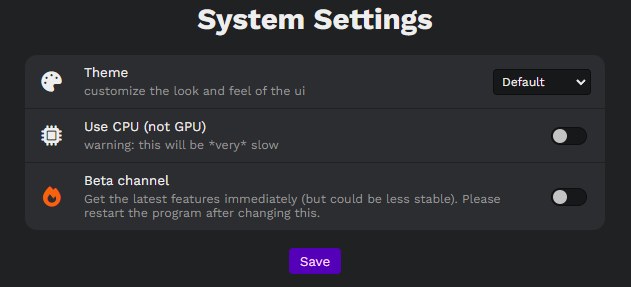 screenshot of the system settings showing the beta channel checkbox